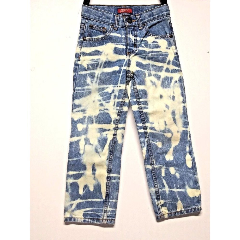 Arizona Jean Co Boys Jeans Sz 7 Bleached Adjustable waist Straight Leg Baggy EUC